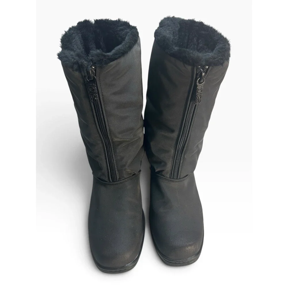 Totes Snowflake Accent Mid-Calf Winter Cold Weather Boots Black Womens Size 7